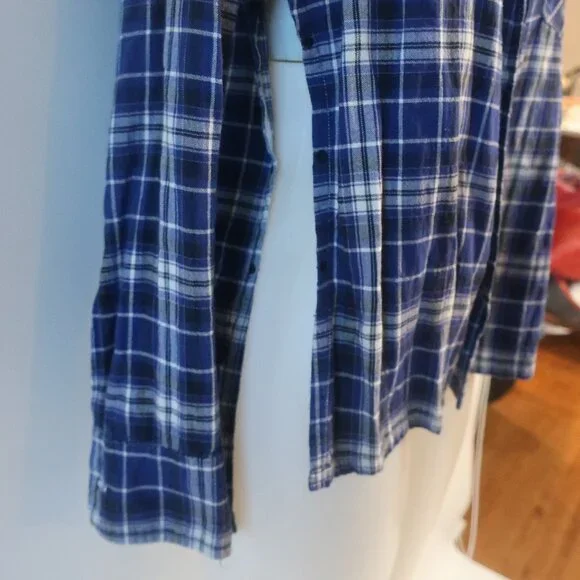 Womens R13 (Item- 89) Blue Black White Vented Side Seams Flannel Plaid M - Picture 3 of 10